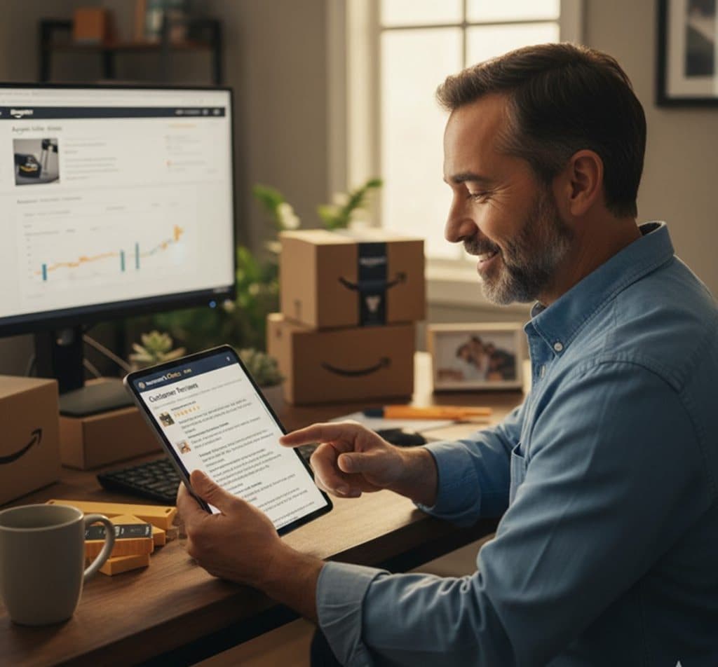 uomo seduto alla scrivania consulta il web tramite tablet